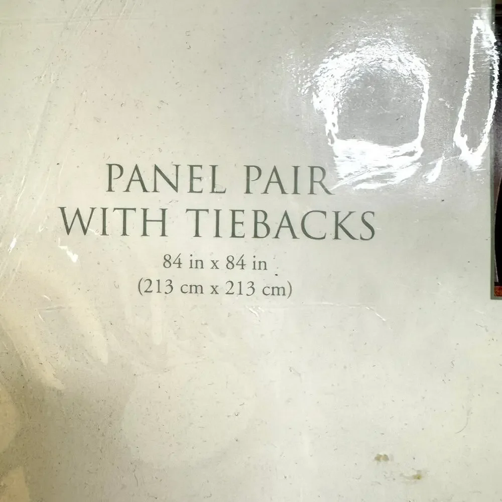 NOS Vtg Waverly Garden Room Harbor Square Black Floral Panels Tiebacks 84x84”